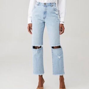 Rolla’s original high rise straight distressed jeans